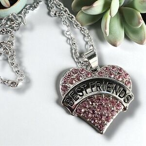 O’Riya Jewelry BEST FRIENDS Necklace • Pink Crystal Heart Silver Tone NEW